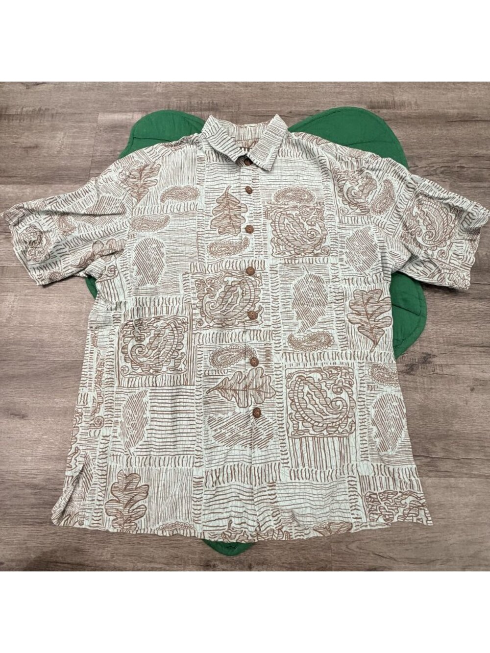 Kahala Hawaii Mens Large Linen Blend Short Sleeve Button Front Aloha Shirt